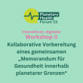 “Memo­ran­dum für Gesund­heit inner­halb pla­ne­ta­rer Gren­zen” — 2. vor­be­rei­ten­der Forums­work­shop