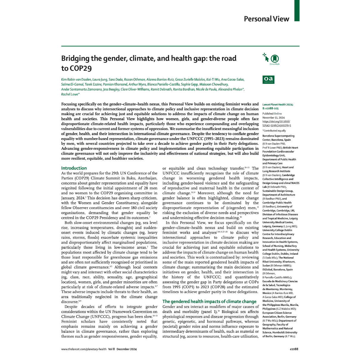 Bridging the gen­der, cli­ma­te, and health gap: the road to COP29